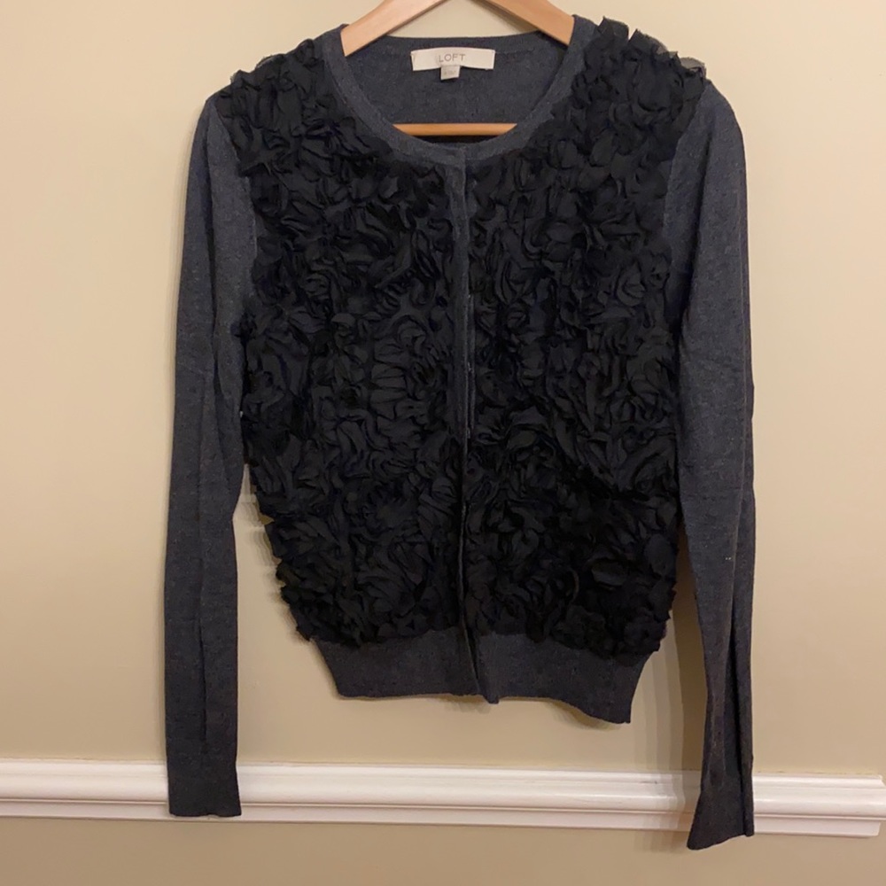Loft Charcoal Cardigan with Black Embellishments
